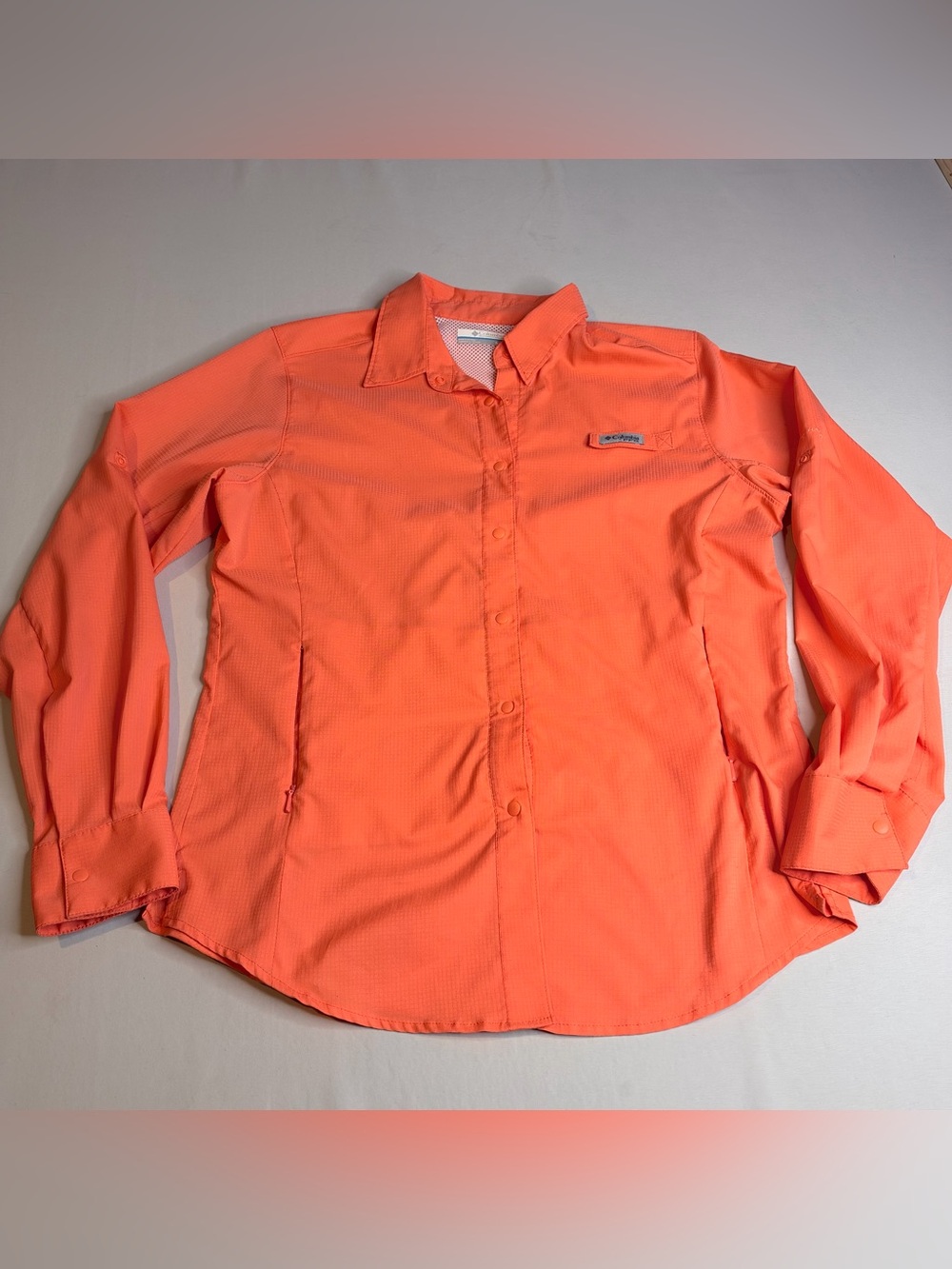 Columbia Women’s Long-Sleeve Button-Down Shirt — Coral Orange